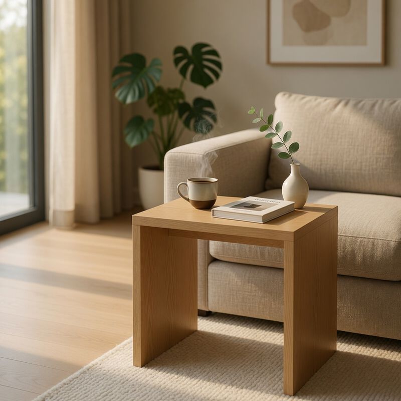 Kerra Square Side End Table, U-Shape Frame, Light Oak Wood 24 Inch image number 8