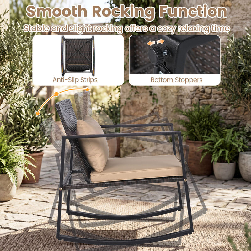 Patio Rocking Bistro Set 3-Piece with Cushions and Tempered Glass image number 4