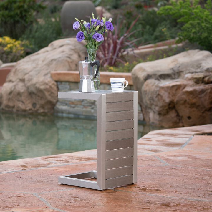 Outdoor Aluminum Patio End Table Side Table, C-Shape Table for Garden, Poolside, Small Place