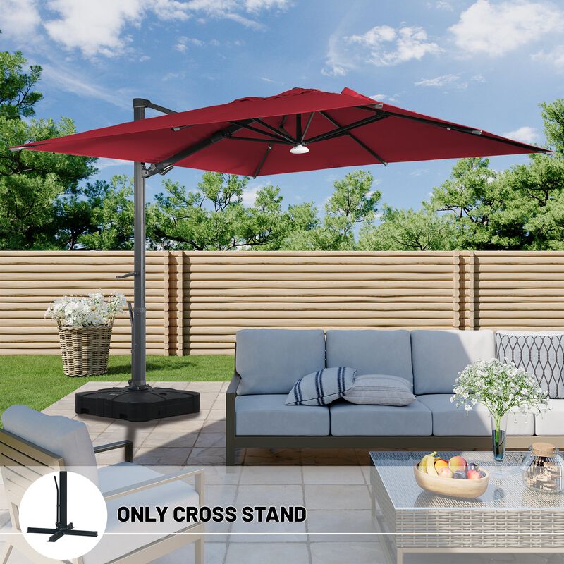 10x10 ft. 360°Rotation Square Cantilever Patio Umbrella with Bluetooth Speaker and LED Light in Red