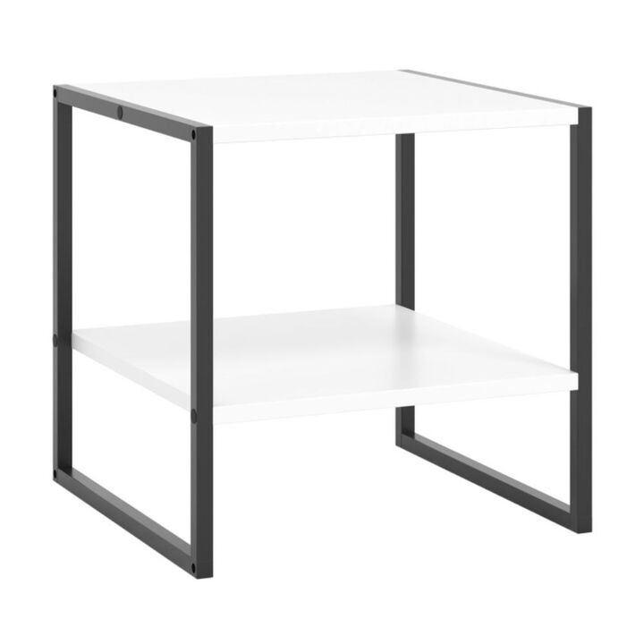Hivvago 2-Tier Square End Table with Storage Shelf Reversible Design-White