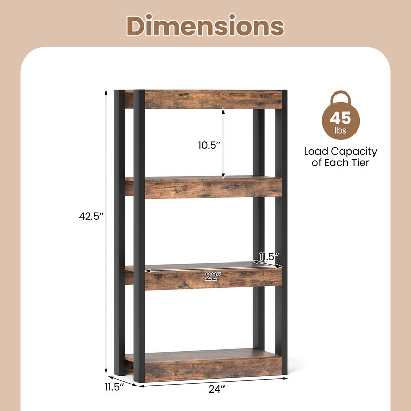 Modern 4-Tier Bookcase with Wooden Shelves and Dual Anti-Tipping Devices