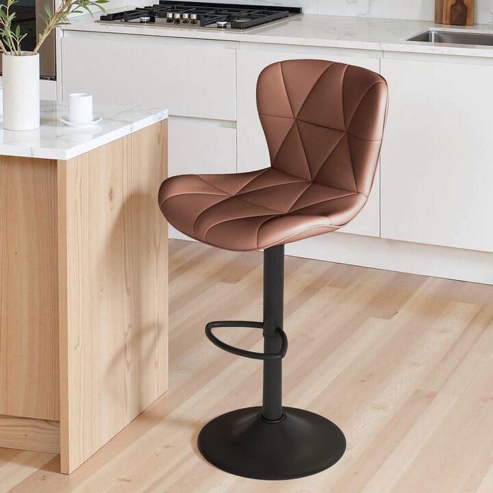Faux Leather Swivel Bar Stools Set of 2, Adjustable Counter Height Kitchen Chairs, Iron Frame High Backrest 360&deg; Barstools for Kitchen Counter, Outdoor