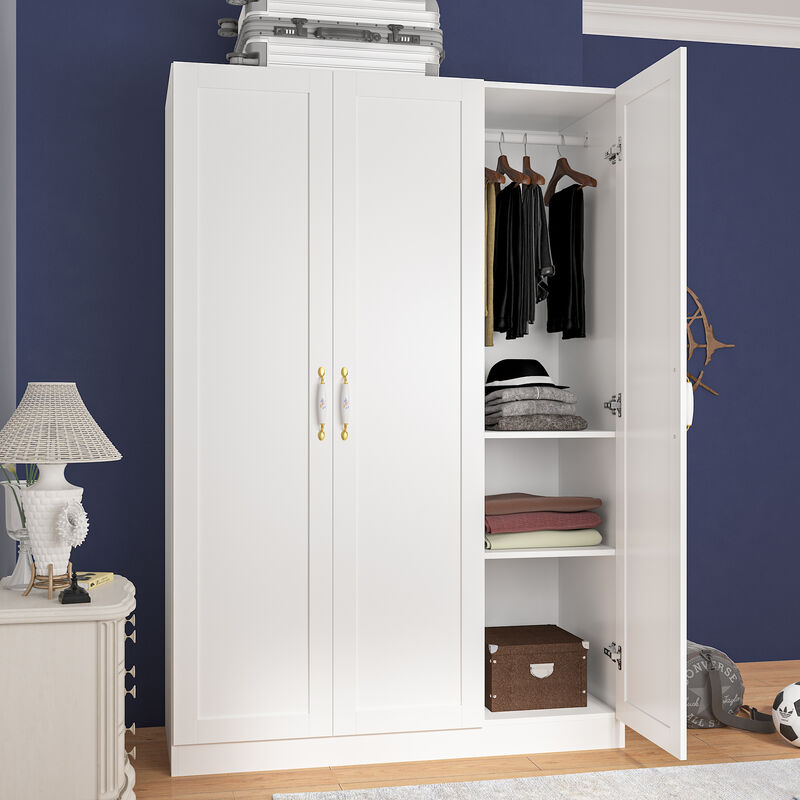 Wardrobe Armoire with Hanging Rod 3 Door Armoire Wardrobe Closet White