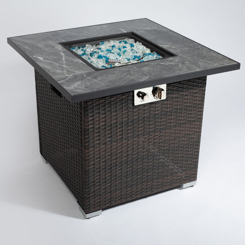 Outdoor Fire Table Propane Gas Fire Pit Table with Lid Gas Fire Pit Table with Glass Rocks and Rain Cover