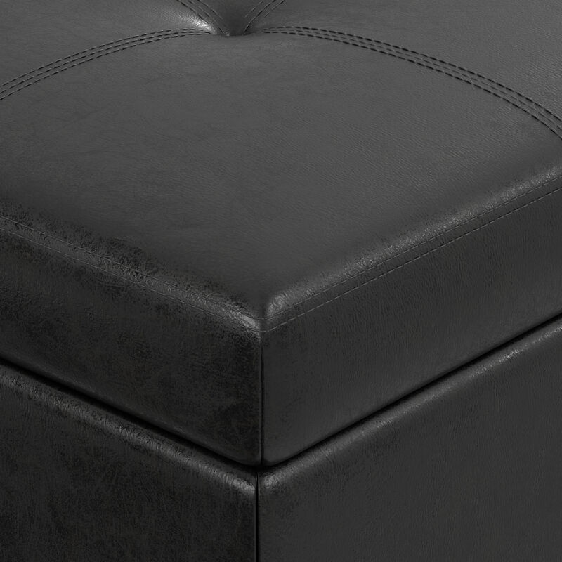 Oregon 42 inch Wide Transitional Rectangle Storage Ottoman Bench with Tray in Distressed Black Vegan Faux Leather, Assembled image number 8