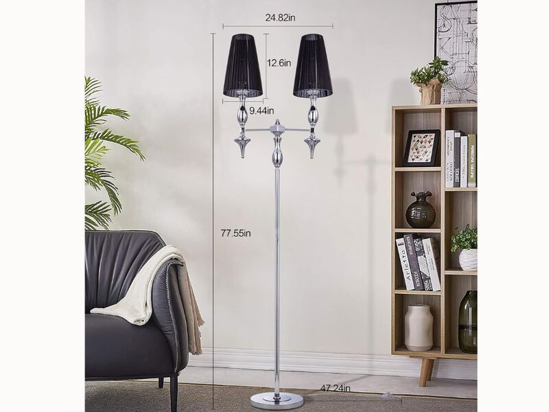 78" Chrome Vintage Floor Lamp &ndash; Black Shade, Modern Standing Light for Living Room & Bedroom