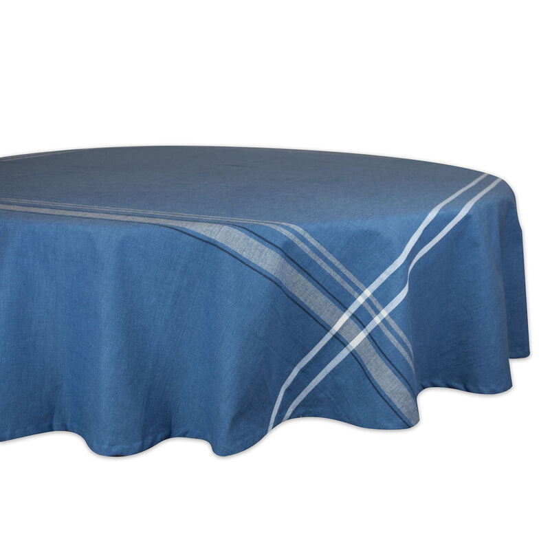 Chambray Blue and White French Stripe Patterned Round Tablecloth 70"
