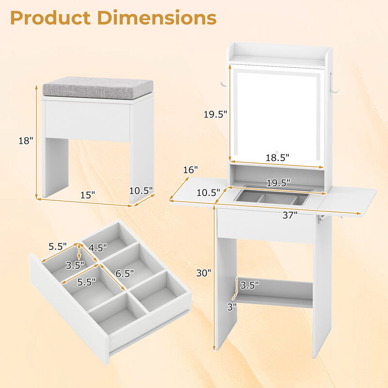 Bedroom Vanity Desk with Mirror Lights and Compact Storage Design image number 2
