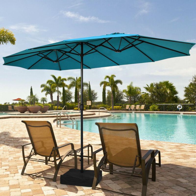 Hivvago Double-Sided Twin Patio Umbrella with Crank and Base