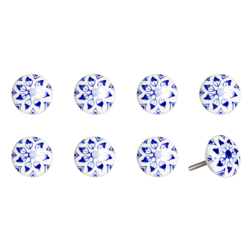 HomeRoots Set of Eight Blue And White Ceramic And Metal Drawer Pull Knobs image number 3