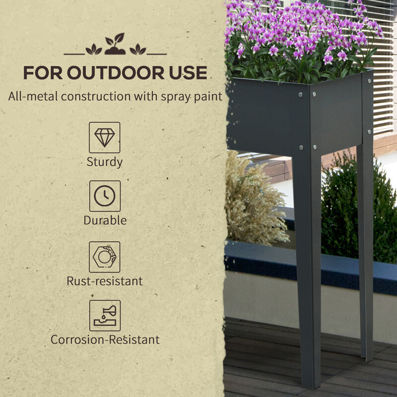 Outsunny Metal Raised Garden Bed, Elevated Planter Box with Legs and Drain Holes, Dark Gray