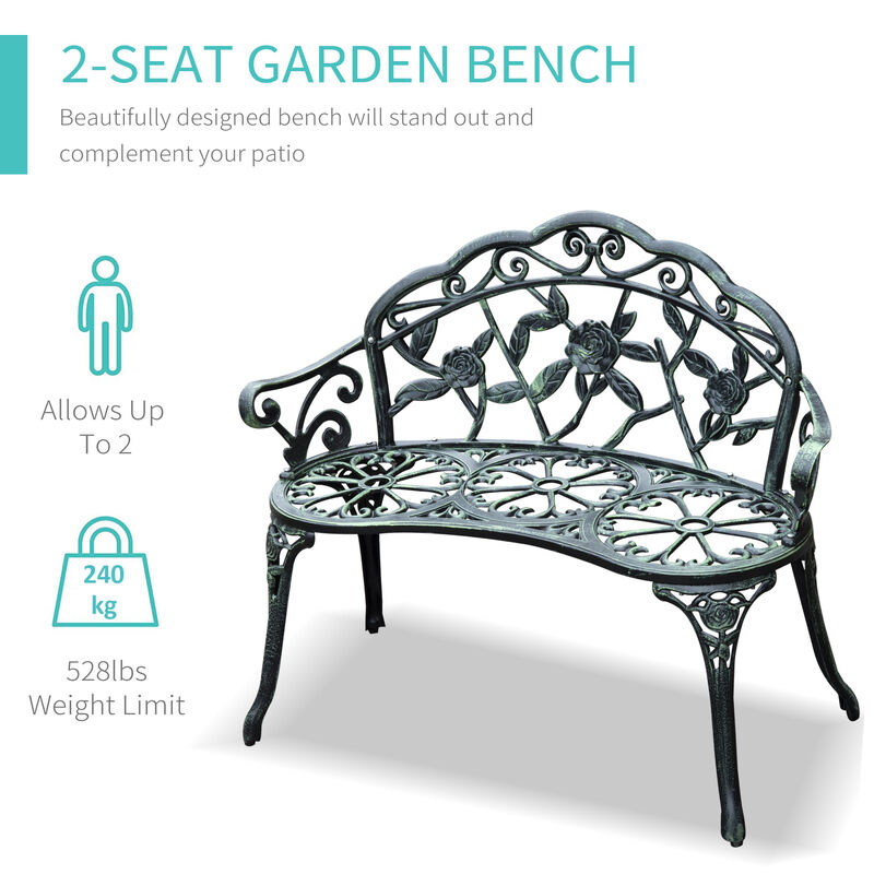 Hivvago Metal Outdoor Bench with Floral Design & Antique Finish image number 5