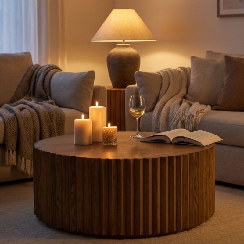 Reeded Walnut Round Coffee Table | OROA Modern Espana image number 6