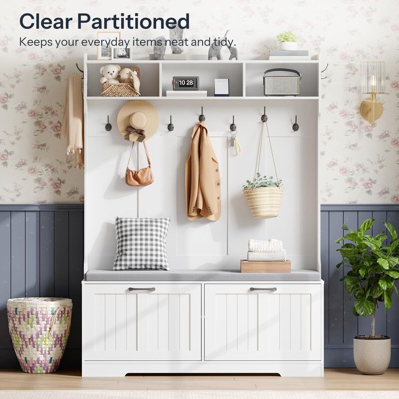 Entryway Hall Tree with Bench, Coat Rack and Shoe Cabinet Storage Organizer image number 6