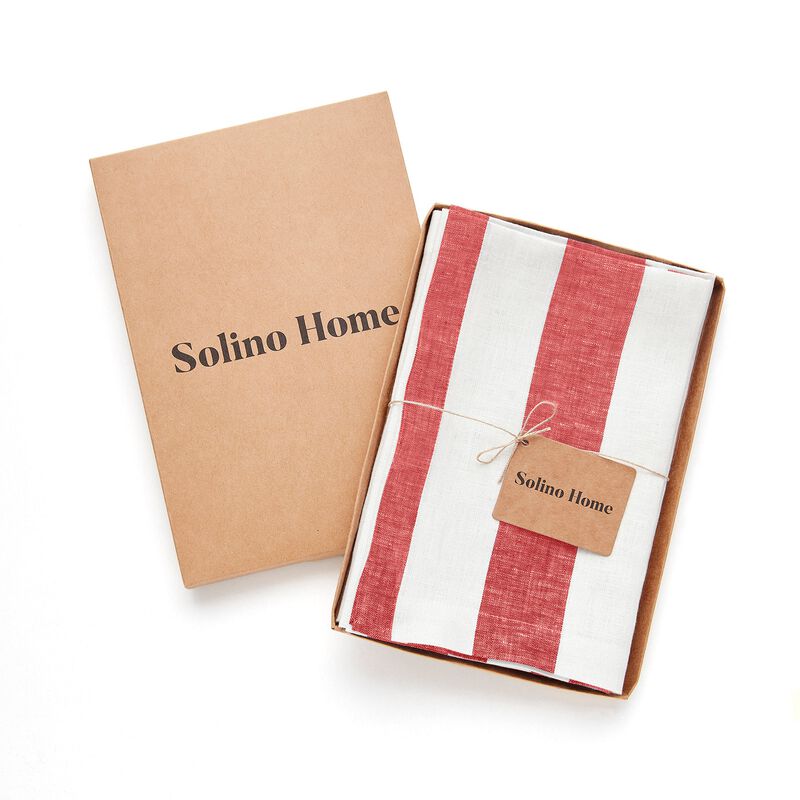 Solino Home Cabana Stripe 100% Linen Dinner Napkins &ndash; Set of 4, 20 x 20 in, Machine Washable, Holiday and Everyday Dining