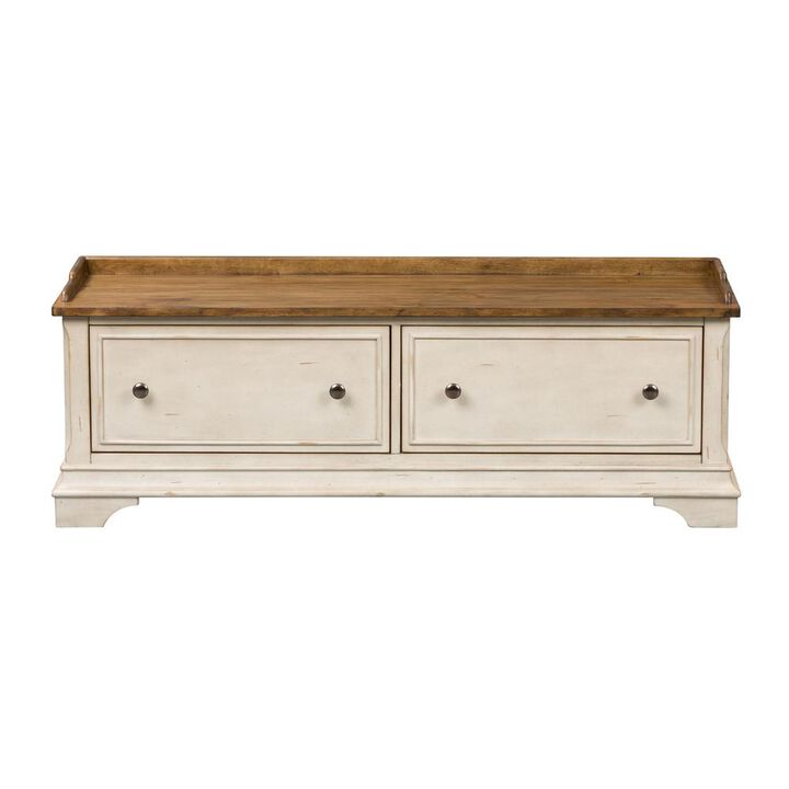 Liberty Furniture Morgan Creek Storage Hall Bench in Antique White w/ Wirebrushed Tobacco Accents