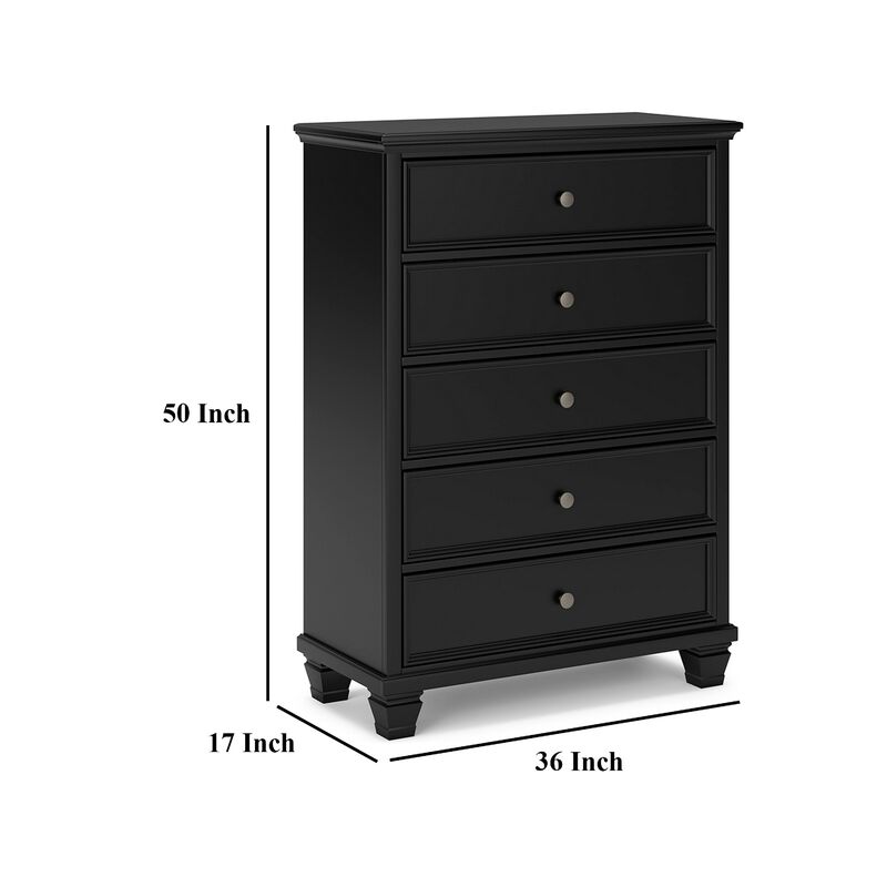 Lemo Tall Dresser Chest, 5 Drawer, Nickel Round Knob, Black Solid Wood image number 5