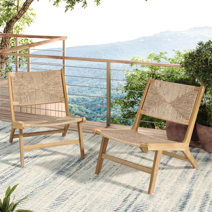 Christopher Knight Home Arno Outdoor Rustic Acacia Wood and Rattan Armless Chair (Set of 2),