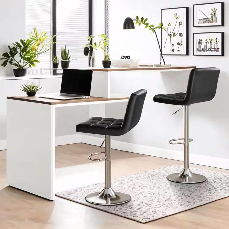 Hivvago Set of 2- Black Faux Leather Barstool with Low Back Swivel Seat