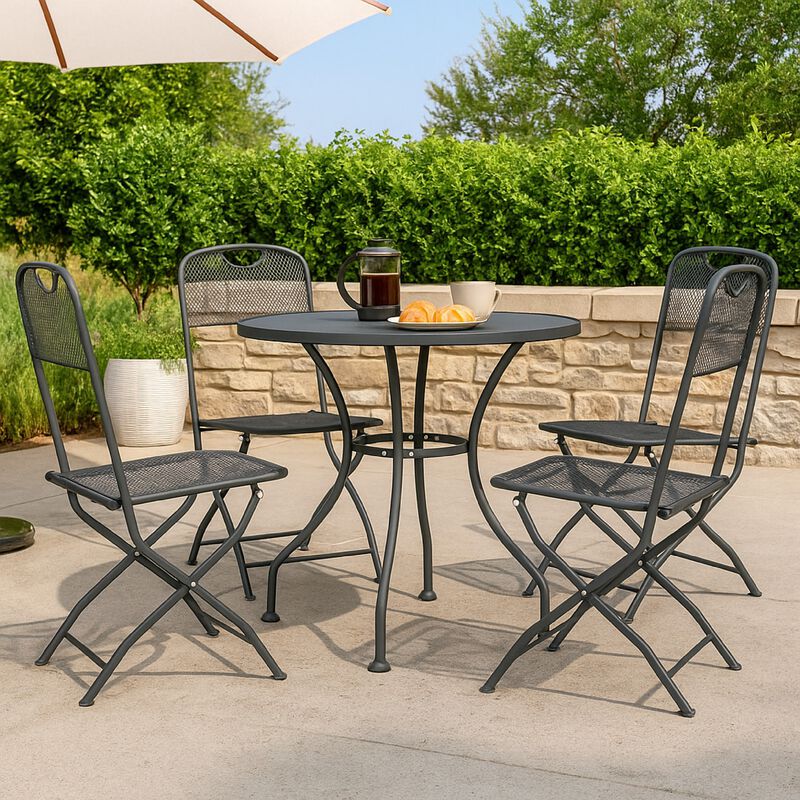Yoko 5pc Outdoor Breakfast Dining Set, 4 Chairs, 1 Table, Dark Gray - Benzara