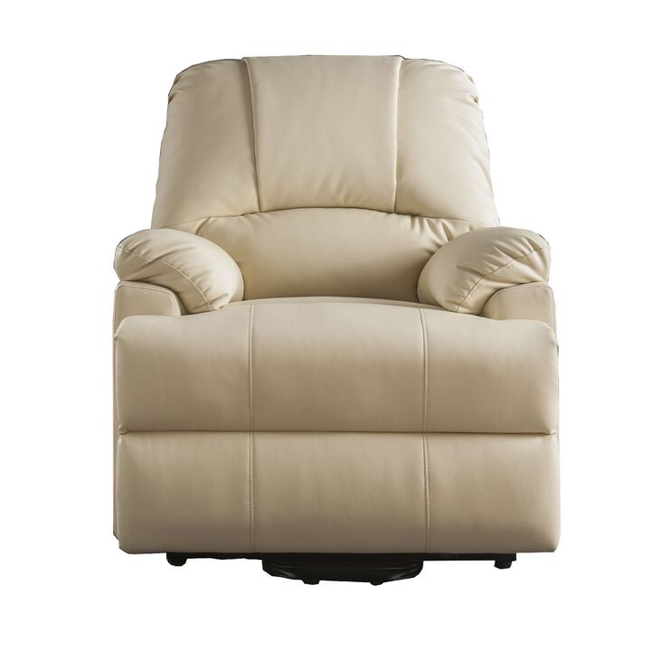 Contemporary Polyurethane Upholstered Metal Recliner with Power Lift, Beige-Benzara