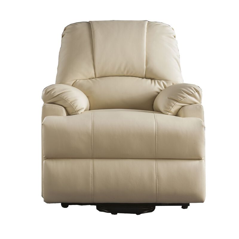Contemporary Polyurethane Upholstered Metal Recliner with Power Lift, Beige-Benzara image number 1