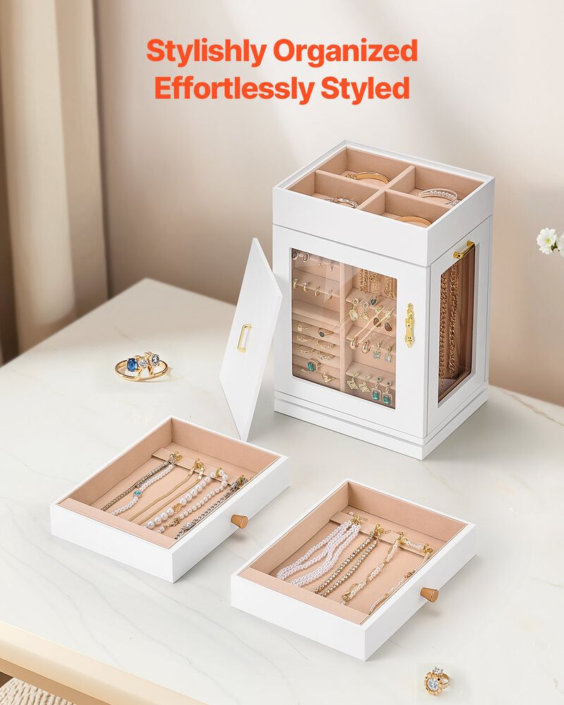 360&deg; Rotating Jewelry Organizer with Built-In Necklace Hooks &ndash; Stylish Storage Box