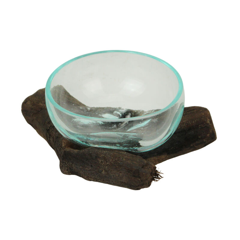 Glass and Teak Driftwood Bowl &ndash; 3.25&rdquo; High Decorative Succulent Centerpiece image number 1