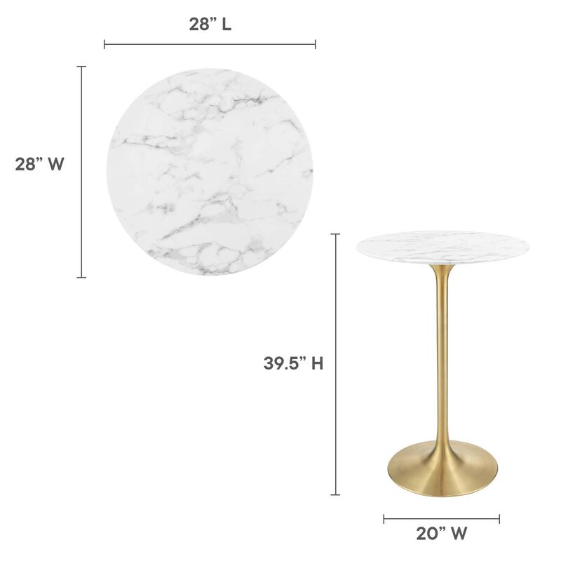 Modway - Lippa 28" Round Artificial Marble Dining Table Gold White image number 5
