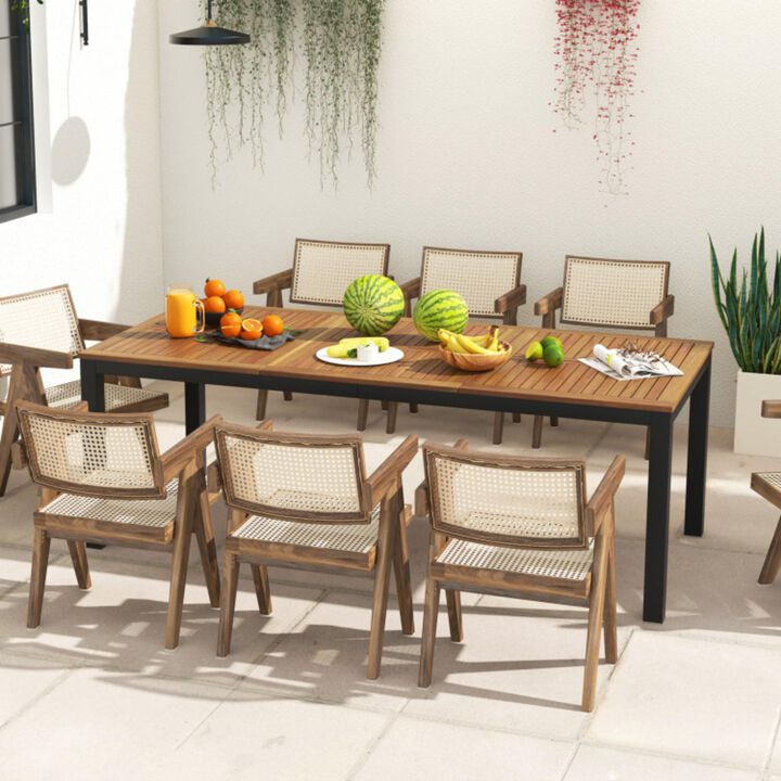 Hivvago 8-Person Outdoor Dining Table 79 Inch Acacia Wood Patio Table with Umbrella Hole