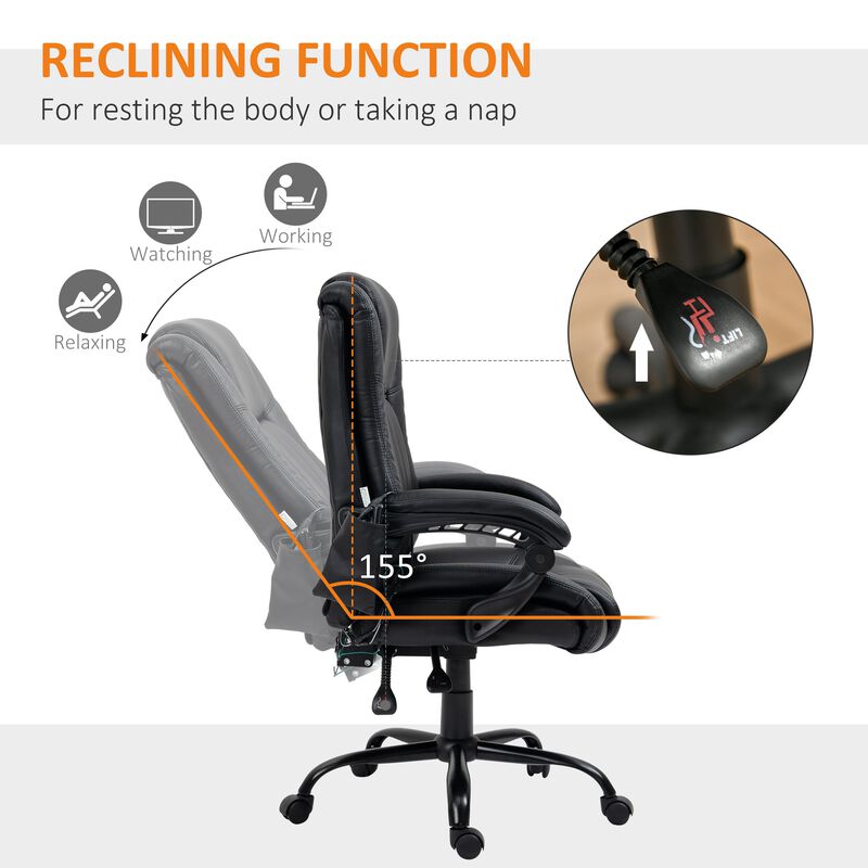 High Back Vibration Massage Office Chair, Reclining PU Leather Computer Chair with Armrest and Remote, Black image number 6