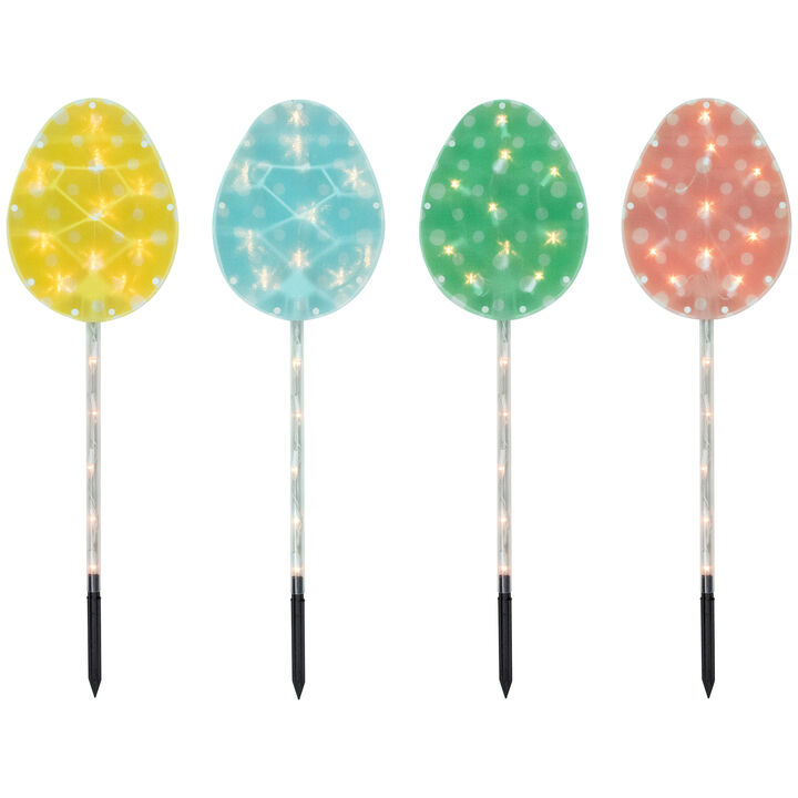 4ct Pastel Easter Egg Pathway Marker Lawn Stakes  Clear Lights