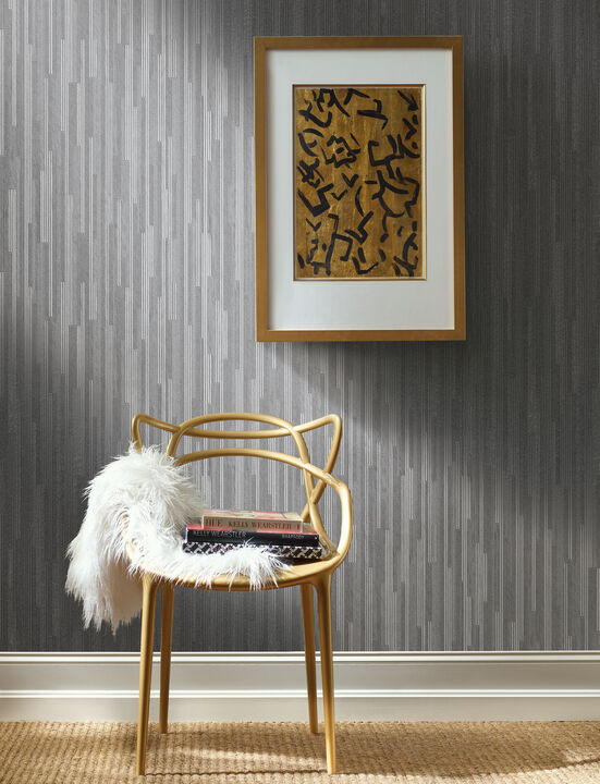 Vertical Plumb Charcoal Metallic Wallpaper (Set of 2)