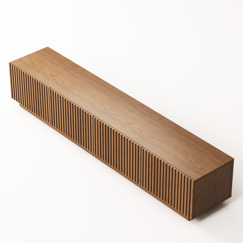 Wooden TV Stand with 4 Doors Legless 86.6" Brown