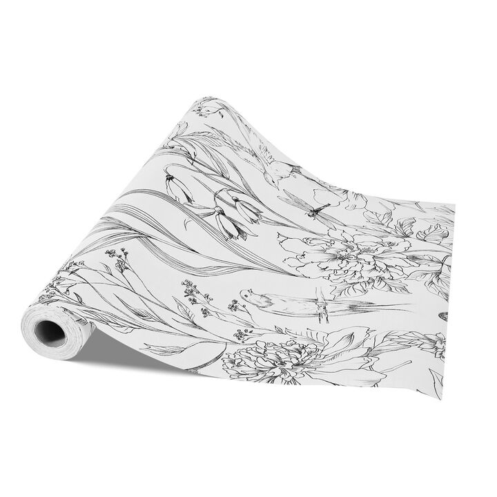White Line Art Floral Wallpaper, Peel and Stick Contact Paper for Bedroom Kitchen Bathroom-White Line Art
