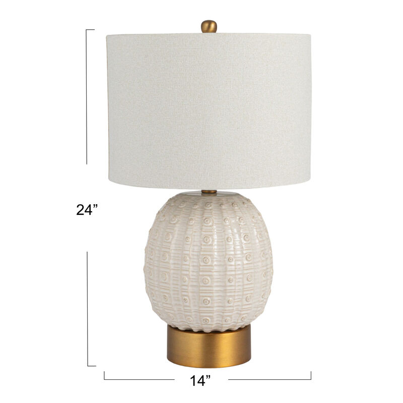 Stoneware Globe Table Lamp with Cream Crackle Glaze and Natural Linen Shade image number 2