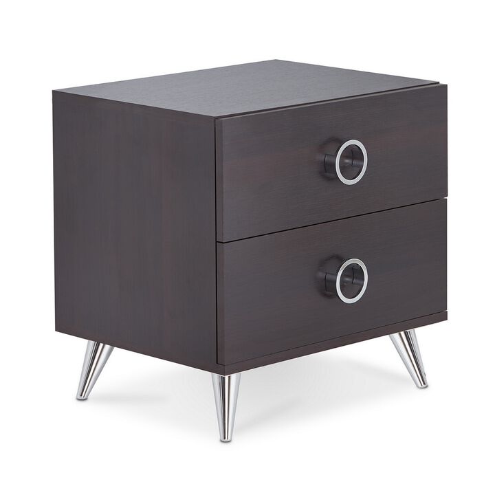 Acme Elms Wooden 2-Drawer Nightstand with Ring Pull Handles in Espresso