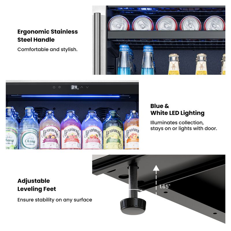 24 inch Beverage Refrigerator fridge,Freestanding or Built-In 373 Cans Beverage cooler with Glass Door for Home,Bar image number 5