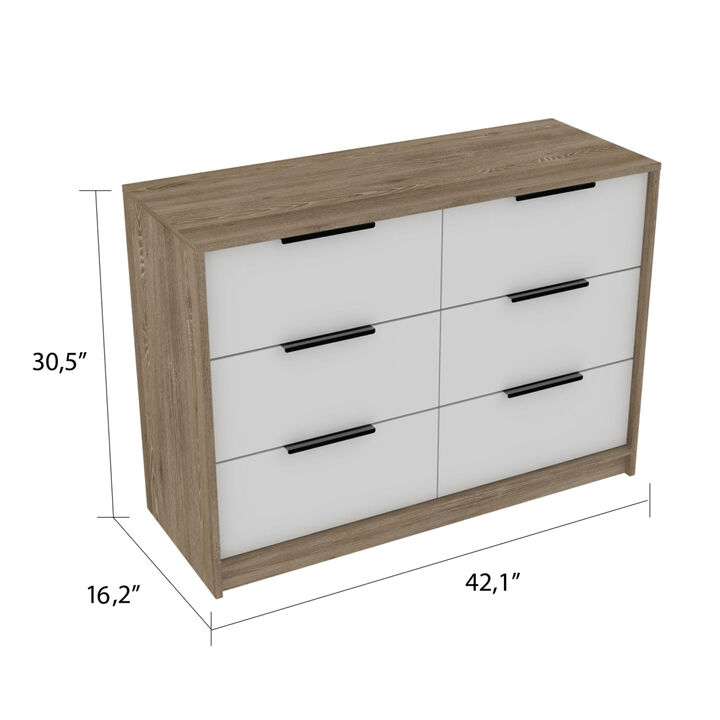 Longhill 6-Drawer Rectangle Dresser Pine and White