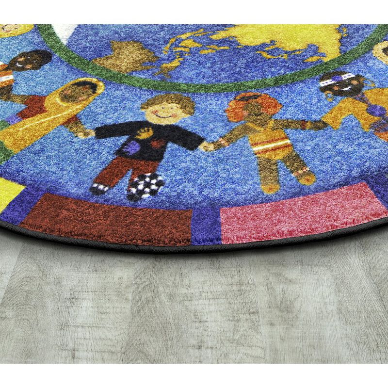 Joy Carpets Kid Essentials Hands Around the World 13'2 Round Area Rug in Color Multi