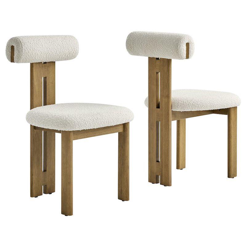 Modway Torian Upholstered Boucle Dining Chairs Set of 2 in Walnut Black - 3-Legged Farmhouse Kitchen Chairs - Mid-Century Modern Armless Accent Chairs - Comfortable Side Chairs with Wood Legs image number 0