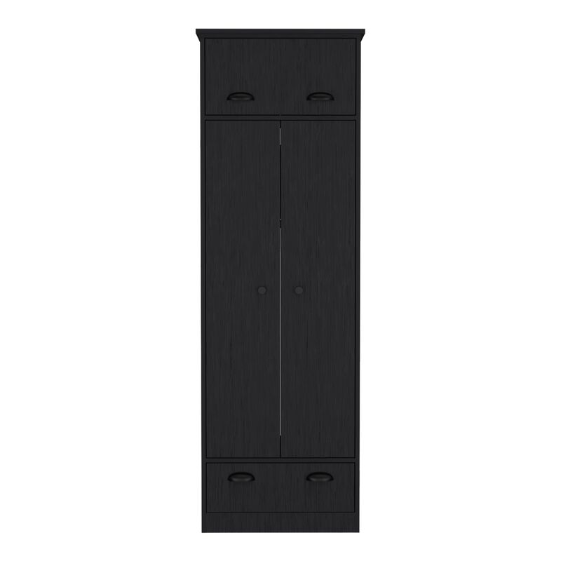 Falkland Armoire with 1 Drawer and 1 Hinged Drawer with Handles -Black