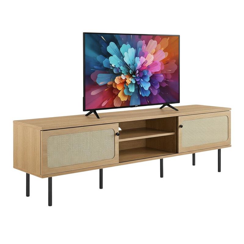 Wooden TV stand in brown with spacious surface and sturdy base image number 1
