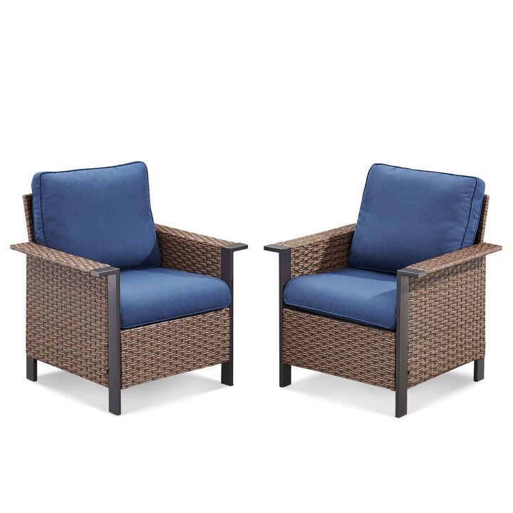 Outdoor 2-Piece Fixed Woven Rattan Armchair Set