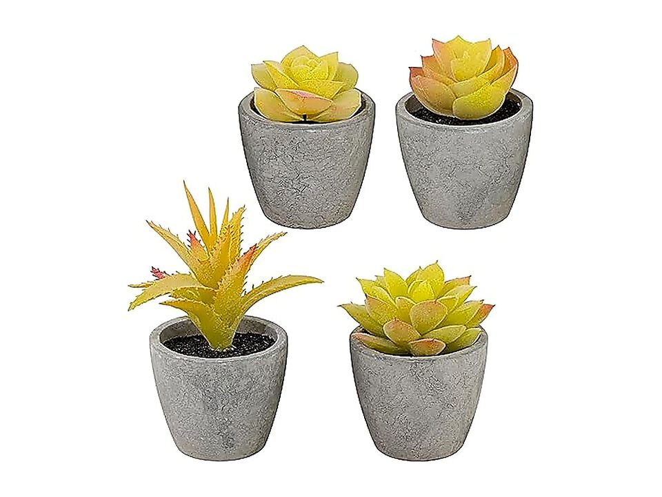 Set 4 Small Yellow Fake Succulent Plants Mini Artificial Succulents Bathroom