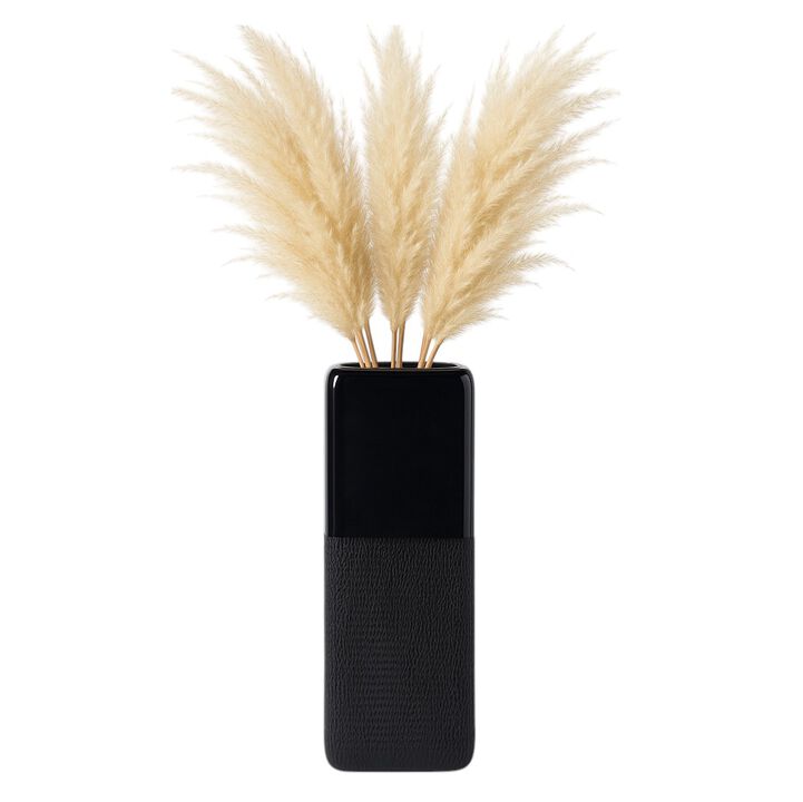 Cer, 18" Squared Grooved Vase, Black