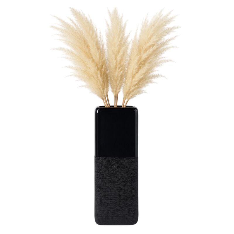 Cer, 18" Squared Grooved Vase, Black image number 1
