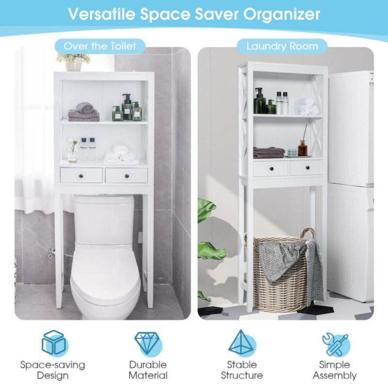 Hivvago Over the Toilet Storage Rack Tall with Drawers Shelves and Adjustable Bottom Bar