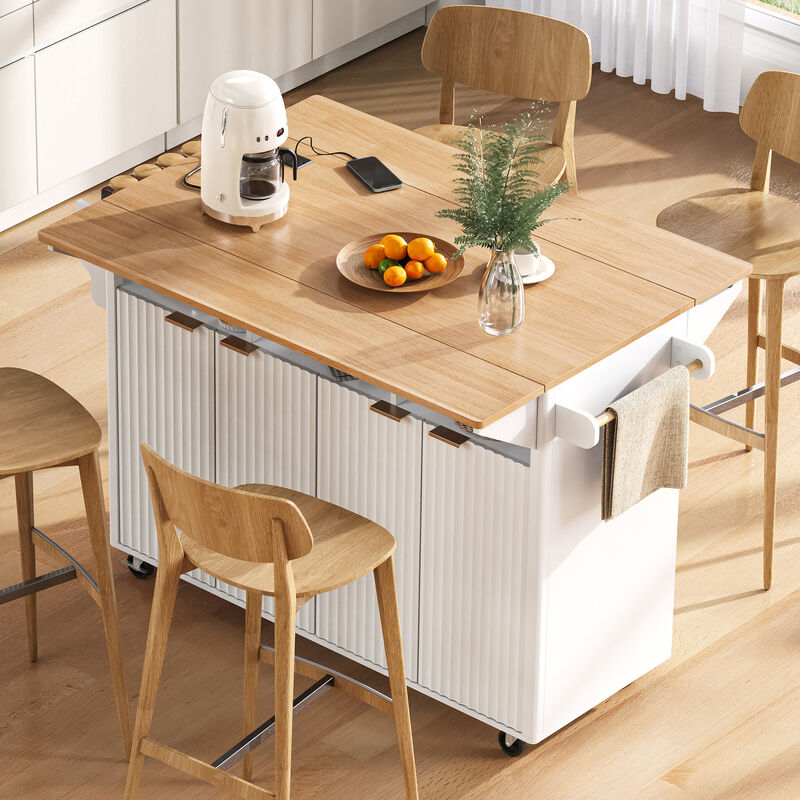 Whisen 55.5" Kitchen Island with 3 Drawers & 4 Doors, MDF Farmhouse Style for Kitchen & Dining Room image number 4